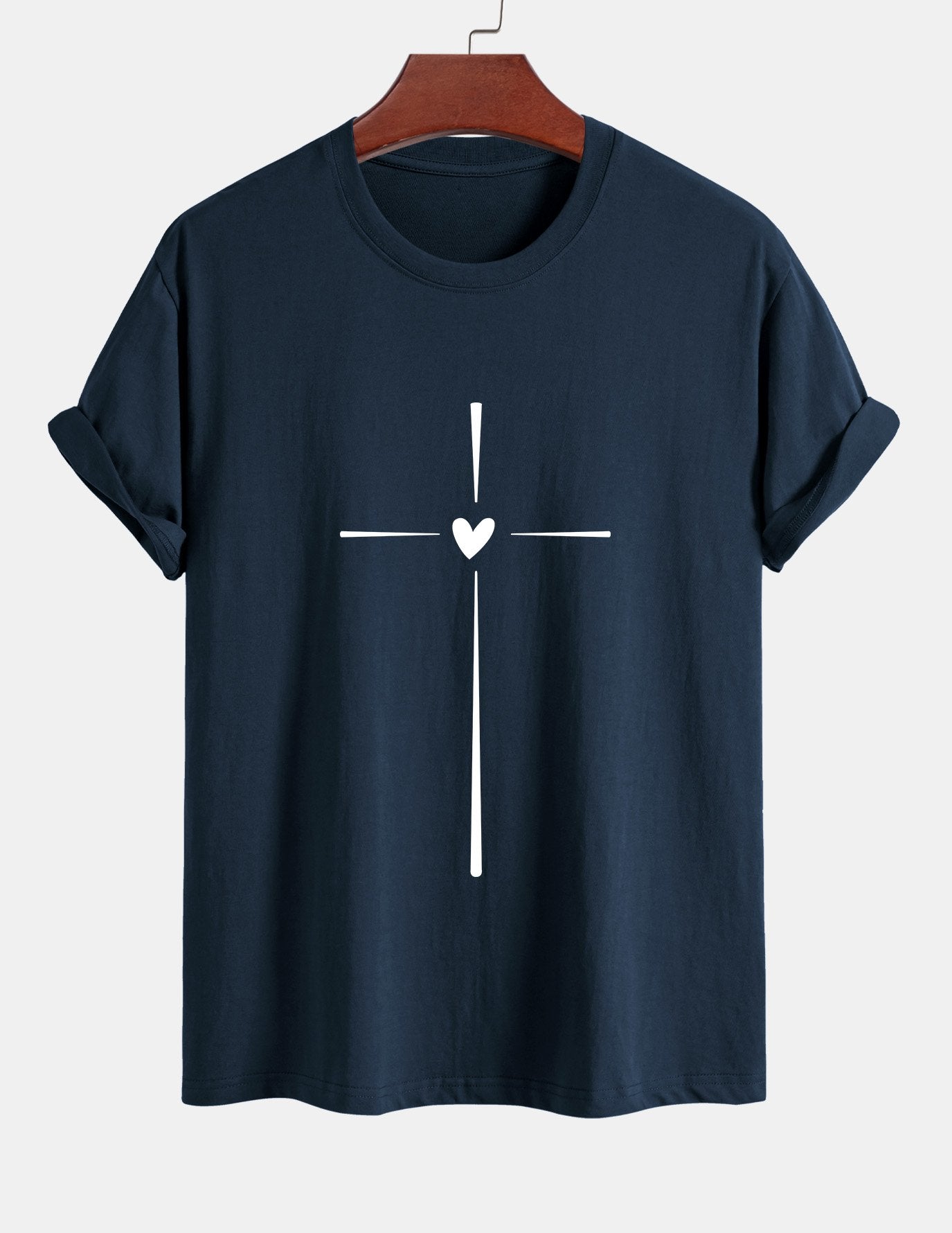Regular Fit Cross Heart Print Cotton T-Shirt