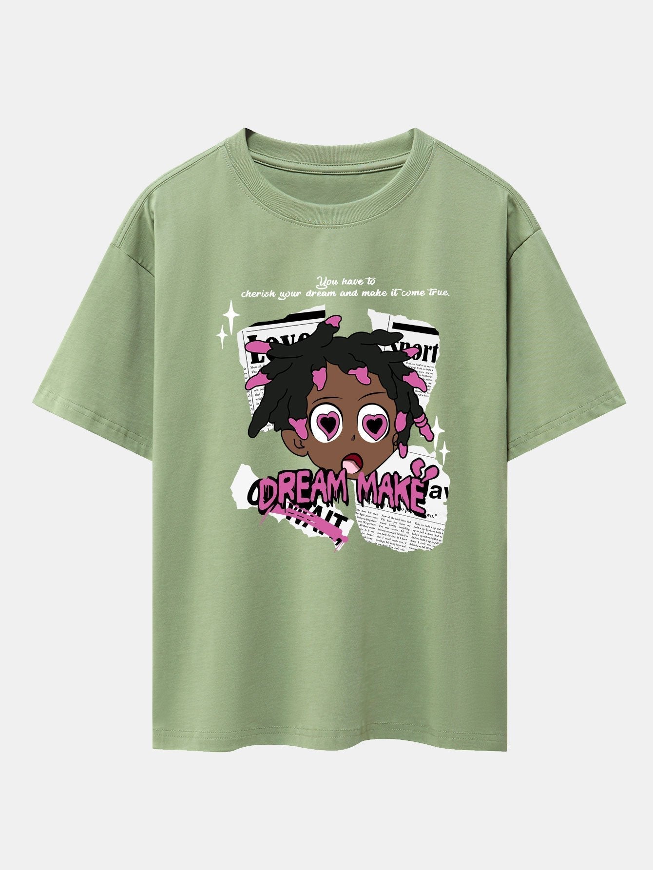 Cartoon Character Newspaper Print Drop Shoulder Oversize T-Shirt