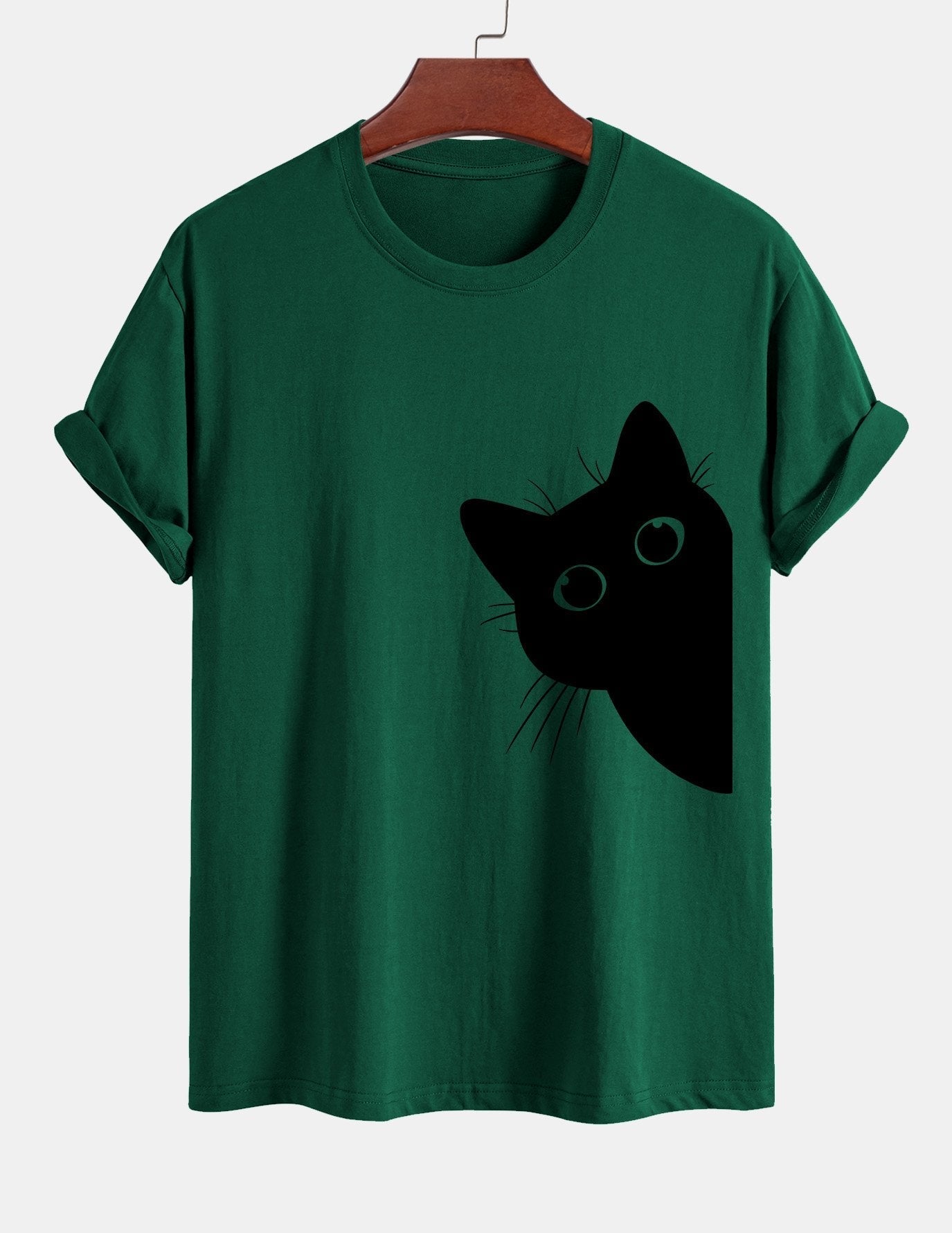 Regular Fit Black Cat Looking Out Print Cotton T-Shirt