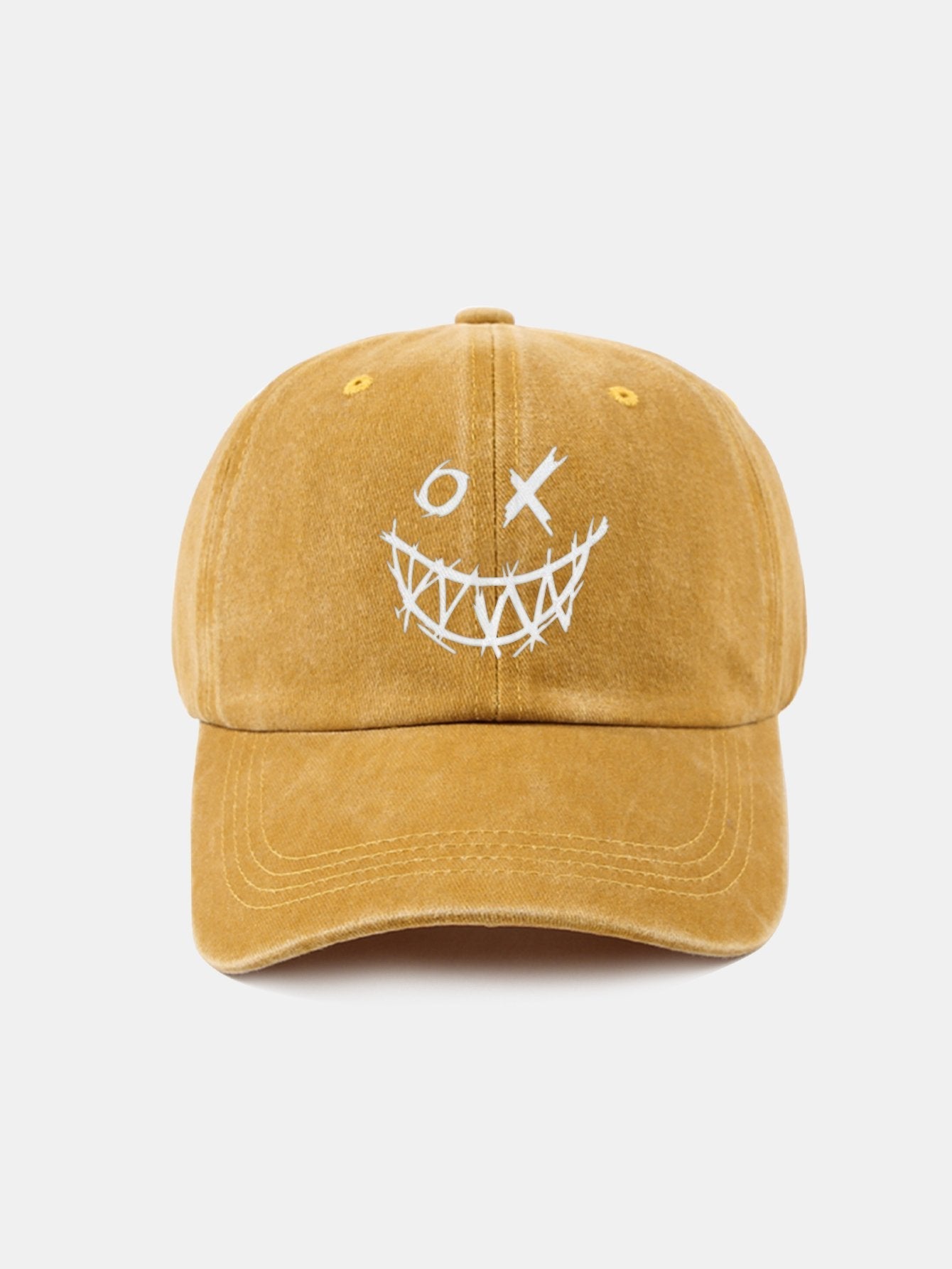 Evil Smiley Face Pattern Classic Retro Washed Distressed Cotton Baseball Cap