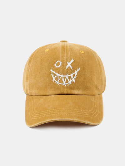 Evil Smiley Face Pattern Classic Retro Washed Distressed Cotton Baseball Cap