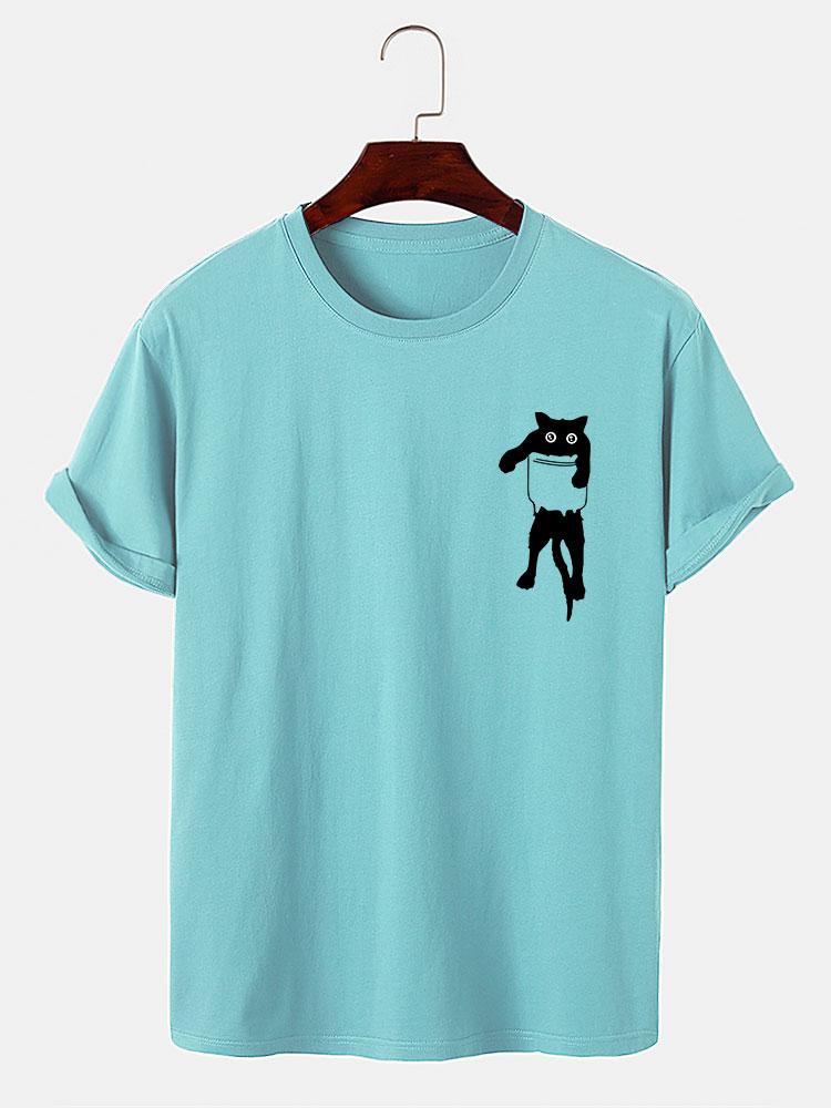 Pocket Cat Print T-Shirt