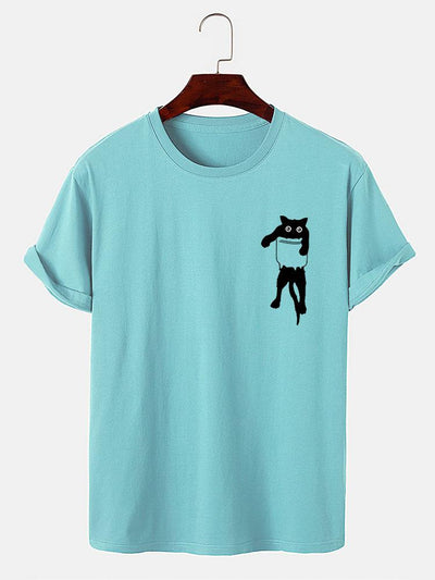 Pocket Cat Print T-Shirt