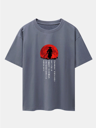 Japanese Samurai Print Drop Shoulder Oversize T-Shirt