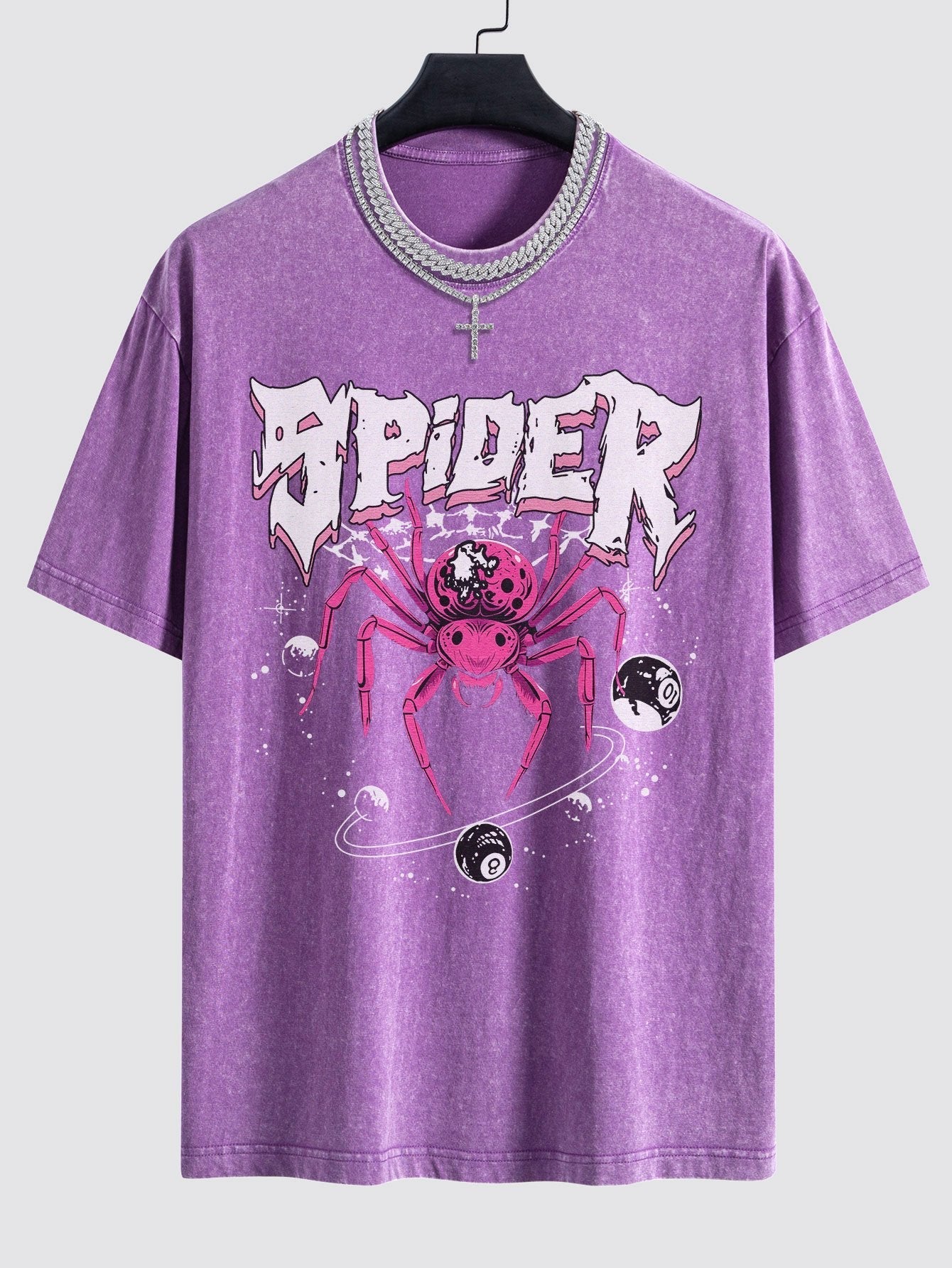 Spider Print Washed Drop Shoulder Oversize T-Shirt