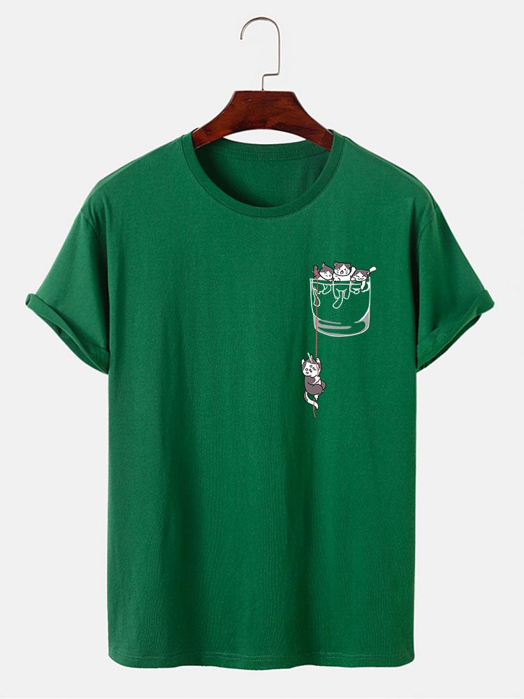 Cat In Pocket Print T-Shirt