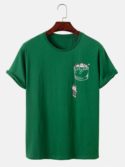 Cat In Pocket Print T-Shirt