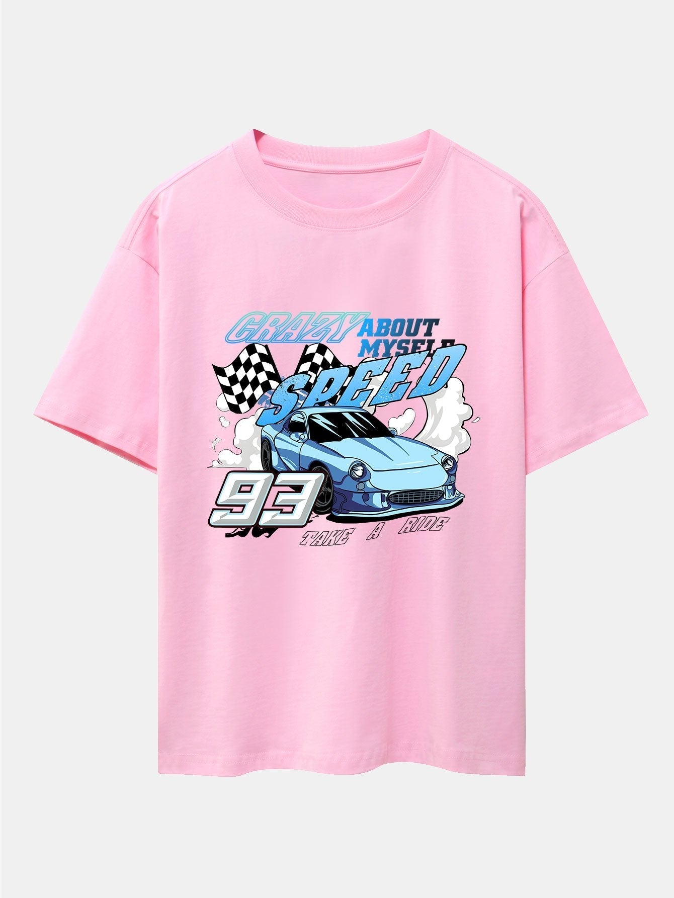 Crazy Speed Car Print Drop Shoulder Oversize T-Shirt