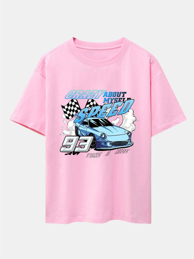 Crazy Speed Car Print Drop Shoulder Oversize T-Shirt