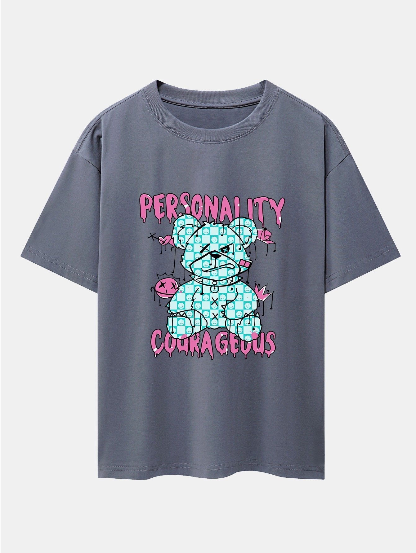 Dissolving Bear Slogan Print Drop Shoulder Oversize T-Shirt