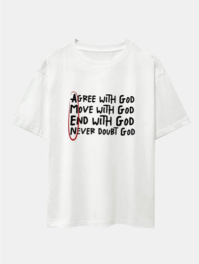 Circled Slogan Print Drop Shoulder Oversize T-Shirt
