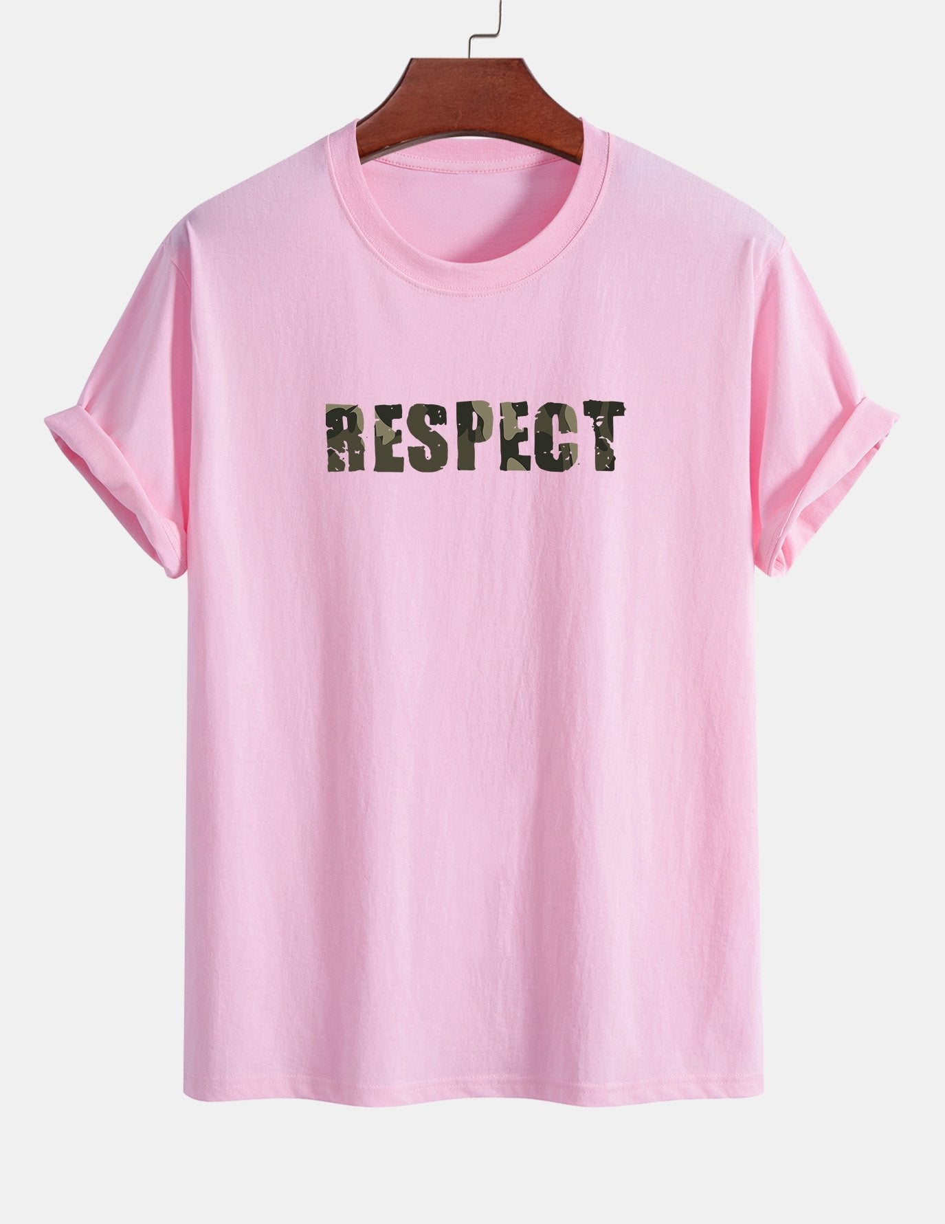 Regular Fit Camouflage Respect Print Cotton T-Shirt