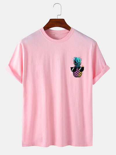 Pineapple With Sunglasses Print T-Shirt