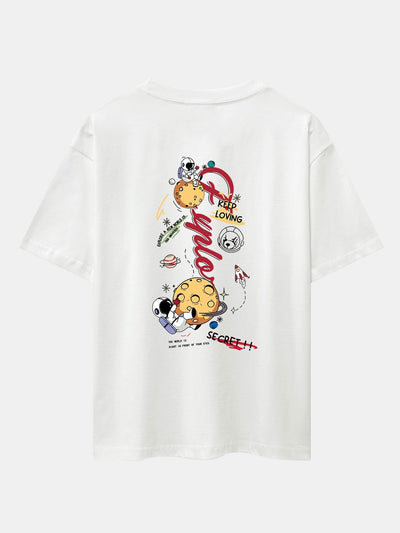 Planet Astronaut Print Drop Shoulder Oversize T-Shirt