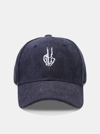 Skeleton Hand Embroidered Corduroy Baseball Cap