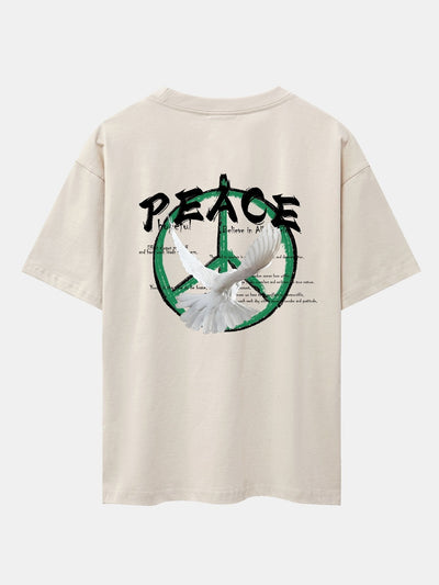 Dove With Peace Symbol Back Print Drop Shoulder Oversize T-Shirt