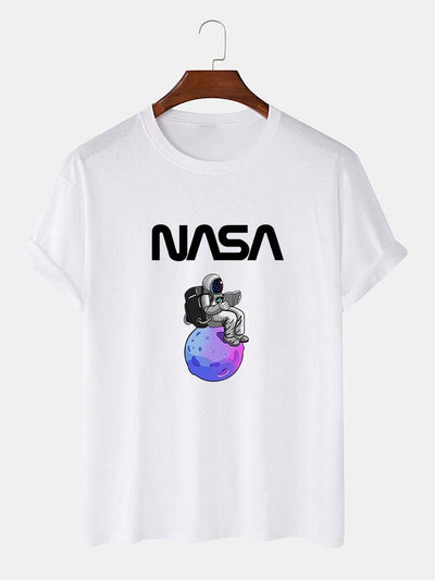 Astronaut Reading Book Print T-Shirt