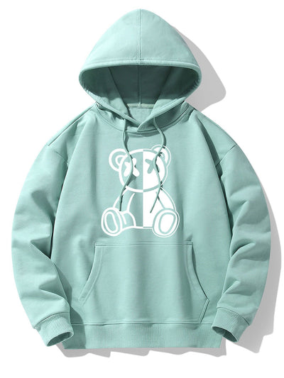 Bear Print Drop Shoulder Relaxed Hoodie