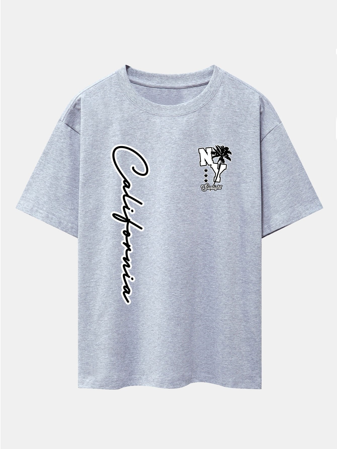 New York California Palm Tree Print Drop Shoulder Oversize T-Shirt