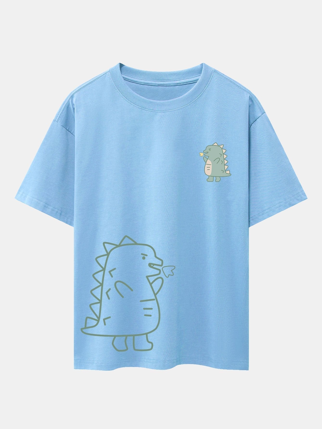 Fire-breathing Dinosaur Print Drop Shoulder Oversize T-Shirt