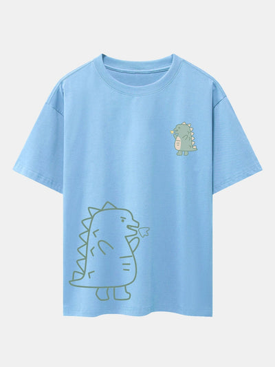 Fire-breathing Dinosaur Print Drop Shoulder Oversize T-Shirt