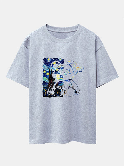 Starry Sky Bear Print Drop Shoulder Oversize T-Shirt