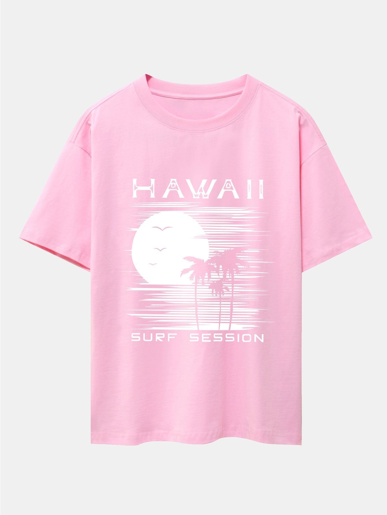 Hawaii Sun Palm Trees Print Drop Shoulder Oversize T-Shirt