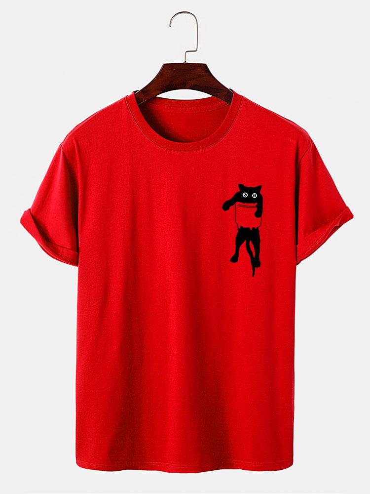 Pocket Cat Print T-Shirt