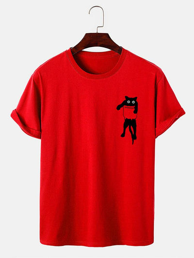 Pocket Cat Print T-Shirt