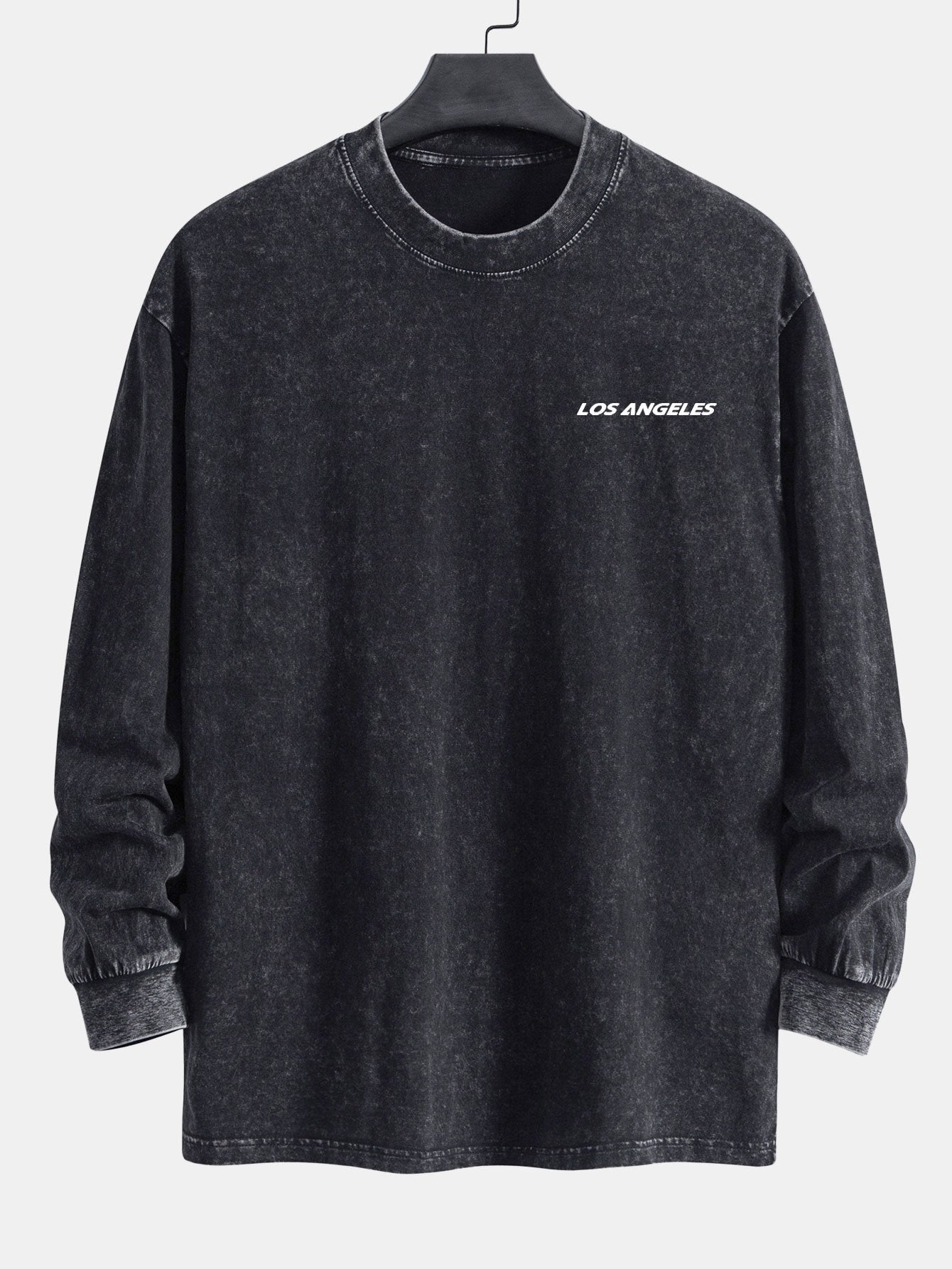Los Angeles Print Relax Fit Long Sleeve Washed Distressed T-Shirt