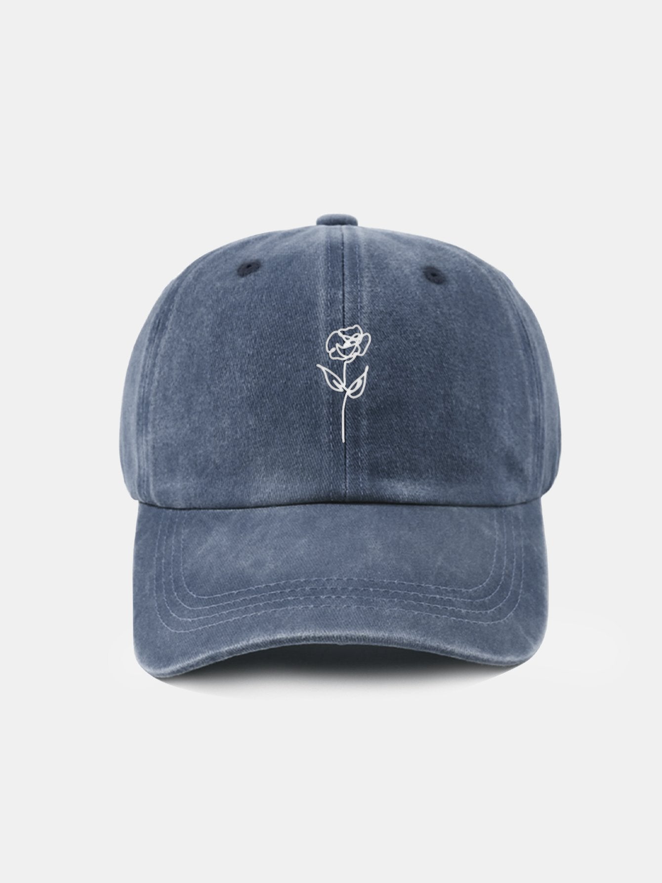 Line Rose Pattern Washed Cotton Decorative Baseball Cap