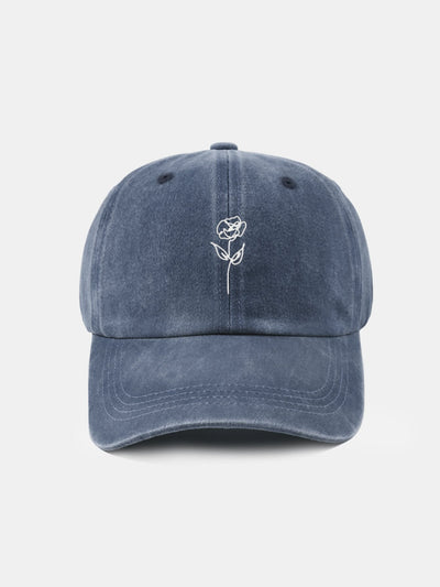 Line Rose Pattern Washed Cotton Decorative Baseball Cap