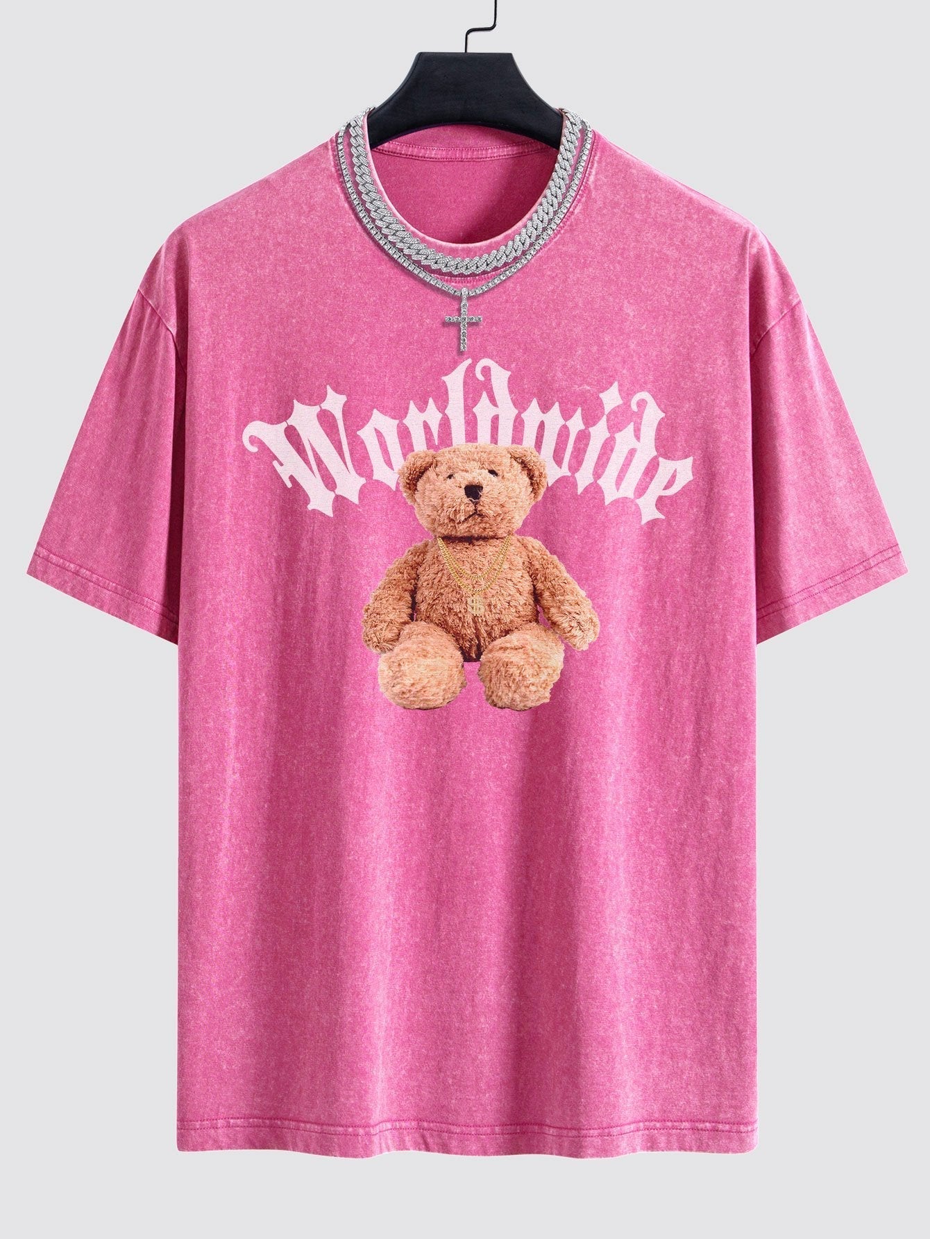 Bear Print Washed Drop Shoulder Oversize T-Shirt