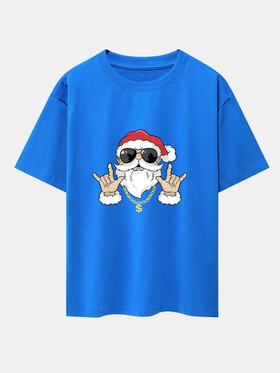 Hip Hop Santa Print Heavy Weight Drop Shoulder Oversize T-Shirt