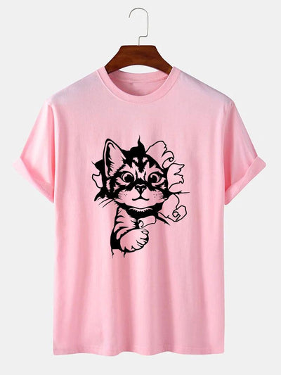 Cat Breaks The Wall Print T-shirt