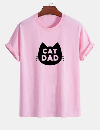 Regular Fit Cat Dad Print Cotton T-Shirt