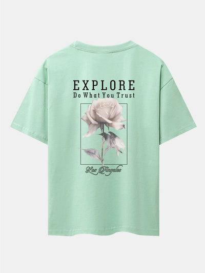 Rose Slogan Back Print Drop Shoulder Oversize T-Shirt