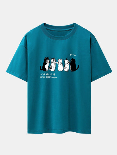 Friend Cat Print Drop Shoulder Oversize T-Shirt
