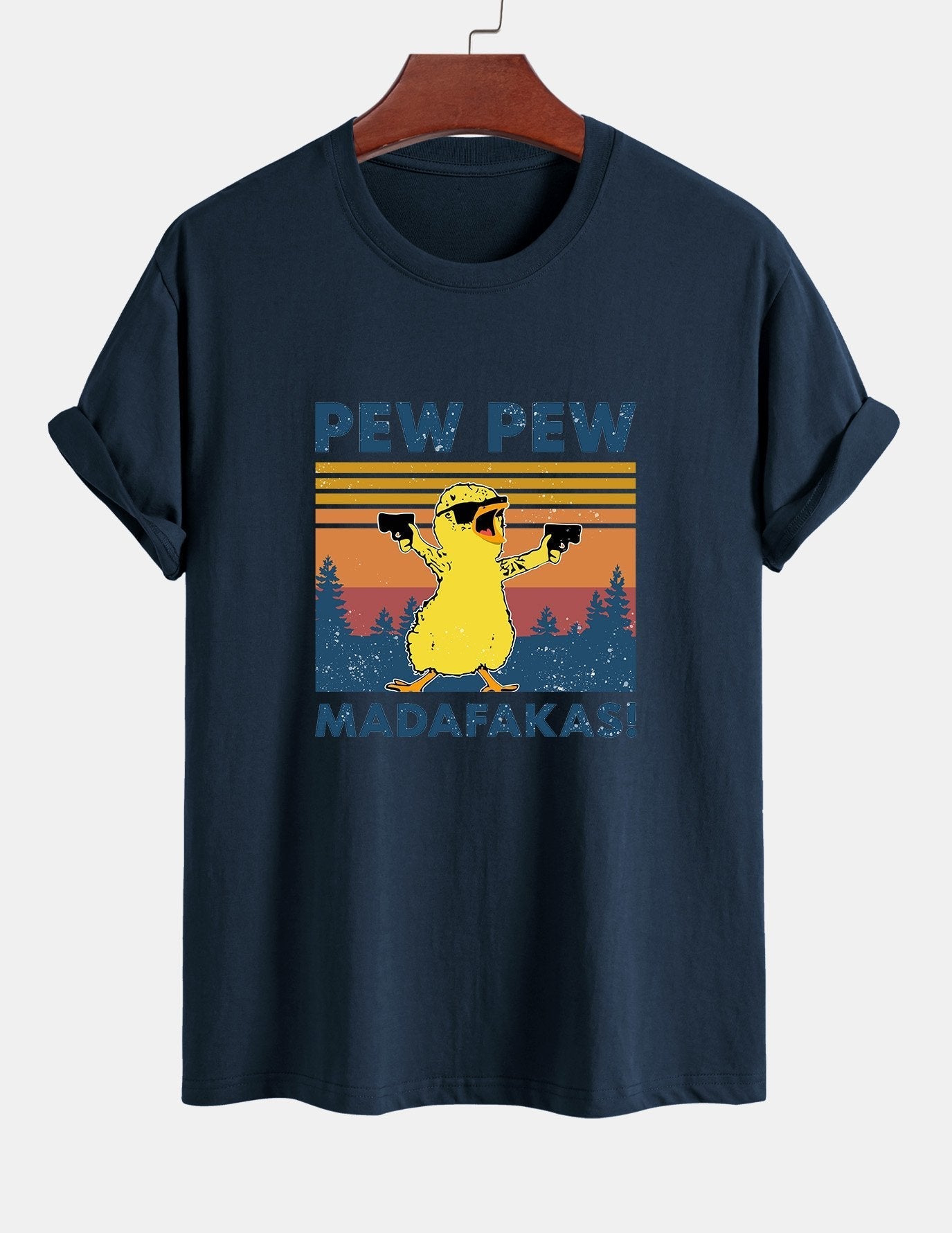 Regular Fit PEW PEW MADAFAKAS Duck Print Cotton T-Shirt