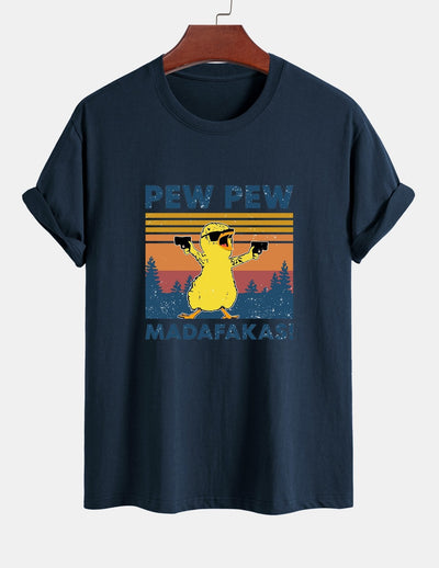 Regular Fit PEW PEW MADAFAKAS Duck Print Cotton T-Shirt