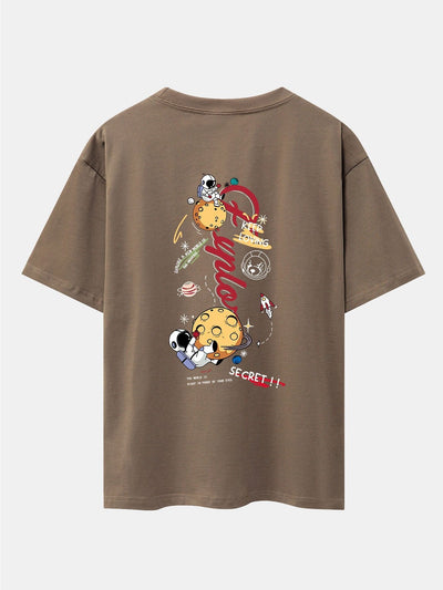 Planet Astronaut Print Drop Shoulder Oversize T-Shirt