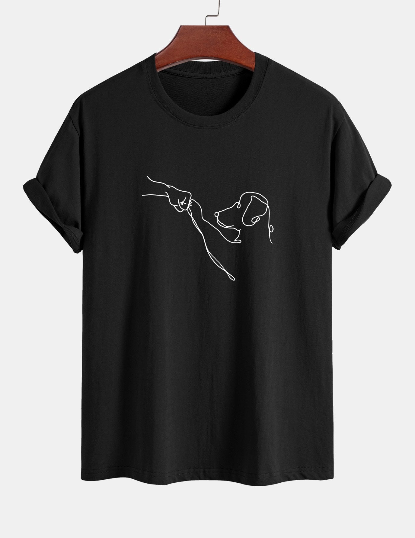 Regular Fit Dog Line Drawing Print Cotton T-Shirt