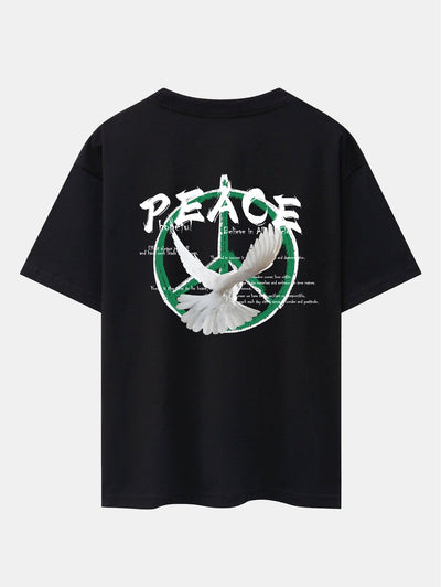 Dove With Peace Symbol Back Print Drop Shoulder Oversize T-Shirt