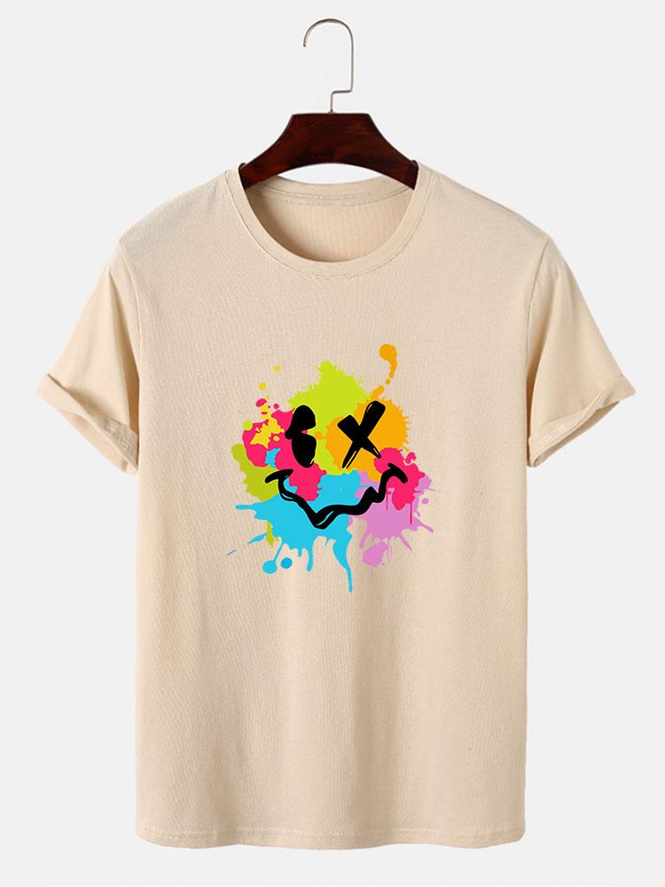 Colorful Mud Splatter Smiley Face Print T-Shirt