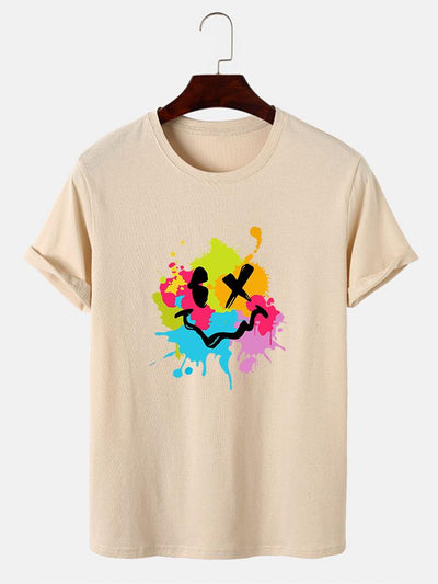 Colorful Mud Splatter Smiley Face Print T-Shirt