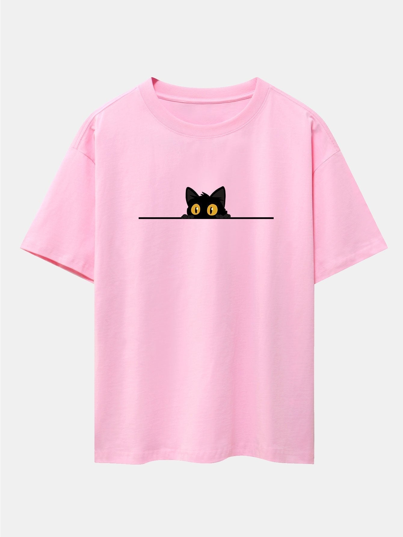 Black Cat Print Drop Shoulder Oversize T-Shirt
