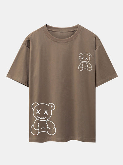 Bear line Print Drop Shoulder Oversize T-Shirt