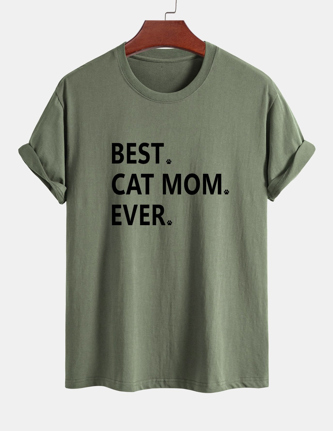 Regular Fit Best Cat Mom Ever Print Cotton T-Shirt