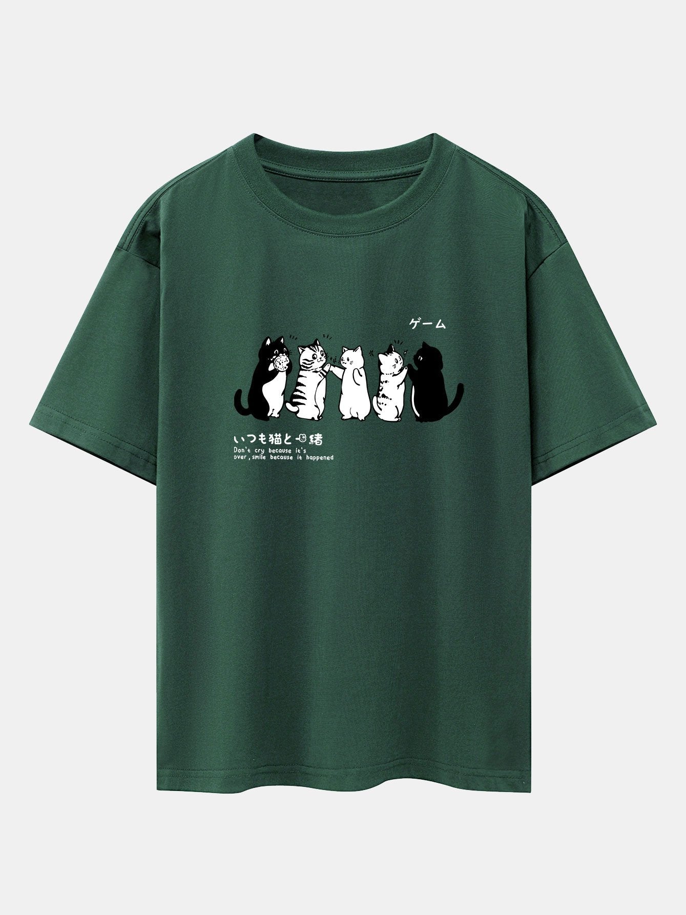 Friend Cat Print Drop Shoulder Oversize T-Shirt