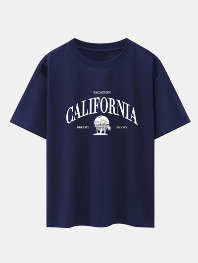 California Slogan Print Drop Shoulder Oversize T-Shirt
